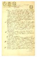 1857 Jogi irat 2x15kr C.M. + 30kr C.M. + 1fl C.M. okmánybélyeggel