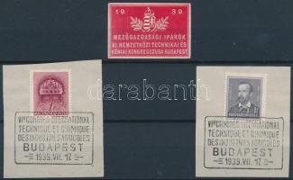 1939 Mezőgazdasági iparok levélzáró + 2 bélyeg kivágáson alkalmi bélyegzéssel