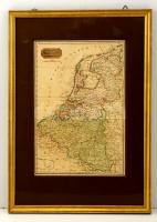cca 1840 Alexander Findlay (1812-1875): Németalföld térképe,Kingdom of the Low Countries, színezett rézmetszet, angol nyelven, üvegezett fa képkeretben, paszpartuban, 36x25 cm./  cca 1840 Alexander Findlay (1812-1875): Map of Kingdom of the Low Countries, colored copper-engraving, in English language, in wooden frame with glass, in paspartu, 36x25 cm.