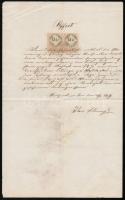 1859 Igazolás német nyelven 2x15 kr okmánybélyeggel
