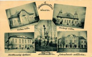 Jászárokszállás, Csuka villa, Surányi villa, Birtokossági épület, Hősök emlékszobra, Csörsz vezér szálloda, Takács felvételei, Bagi Lipót kiadása (EK)