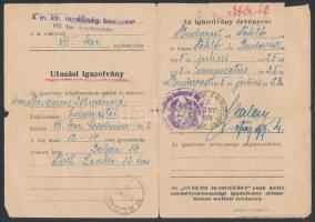 1945 Bp., M. kir. rendőrség VIII. kerületi kapitánysága által kiállított utazási igazolvány