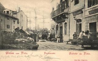 Pola, Fischmarkt, Hotel Ladavaz, Trattoria il Due Mori / fish market, hotel, restaurant