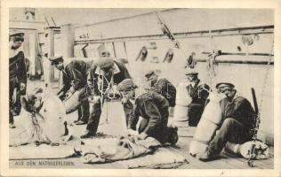 Aus dem Matrosenleben / K.u.K. Kriegsmarine, mariners on the board. Phot A. Beer + SMS Sankt Georg Marinerfeldpost