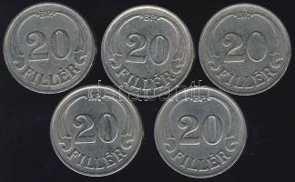 1926-1940. 20f 5klf db teljes sor T:3+ (1926+1927), 2+ (a többi)!