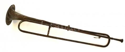 cca XIX sz. Réz fanfár, rozsdás, horpadással, kis sérülésekkel, h: 81 cm
