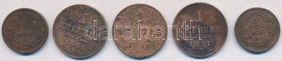 1851B 1kr Cu (3x) + 1859B 1kr Cu + 1885KB 1kr Cu "Középcímer" T:2-3 ph.
Adamo M4, M4.1