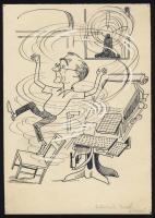 Dencsik Antal gépszedő karikatúra 22x15cm