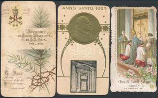 1908-1925 3 db pápákkal kapcsolatos szentkép, 10,5x5,5 és 12x7 cm közti méretben.