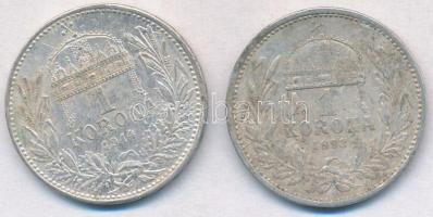 1893KB-1914KB 1K Ag "Ferenc József" (2x) T:2,2- szennyeződés