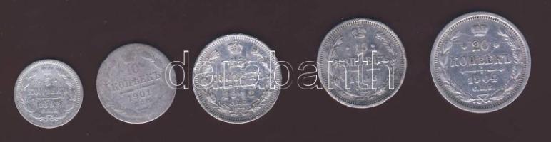 Oroszország 1892-1912. 5k Ag, 10k Ag, 15k Ag (2x), 20k Ag összesen 5db T:3,4 (csak 1db)