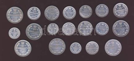Oroszország 1901-1916. 5k Ag (3x), 10k (7x), 15k (3x), 20k (6x) T:1/2,2 Összesen 19db.