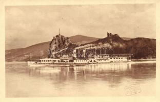1925 Dévény, Theben a. d. Donau, Devin; Szent István utasszállító gőzhajó, várrom / steamship, castle ruins, M. Strobl photo (EK)