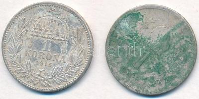 1915KB 1K Ag "Ferenc József" + Ausztria 1893. 1K Ag "Ferenc József" T:2-,3 szenn...