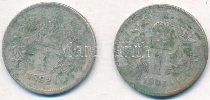 Ausztria 1893-1901. 1K Ag "Ferenc József" (2x) T:2-,3 szennyeződés 
Austria 1893-1901. 1 ...