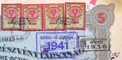 Budapest 1923. "Magyar Czukoripar Részvénytársaság" 5 részvénye egyenként 600K-ról, szelvé...