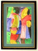 Cs. Németh Miklós (1934-2012): Kétalakos, akvarell, papír, jelzett, paszpartuban, üvegezett fa keretben, 27,5×20 cm
