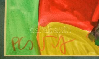 Cs. Németh Miklós (1934-2012): Kétalakos, akvarell, papír, jelzett, paszpartuban, üvegezett fa keret...