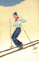 Skiing lady, Edition Stehli No. 606. s: E. Martin