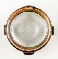 Ezüst(Ag) fűszertartó, sérült üvegbetéttel, jelzett, d: 6 cm, m: 3 cm, nettó: 33,3 g