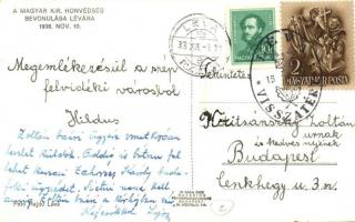 1938 Léva, Levice; bevonulás, automobil virágkoszorúkkal / entry of the Hungarian troops, automobile...