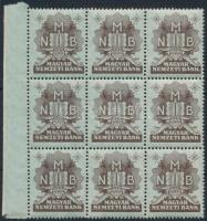 ~1940. MNB bélyeg, barna, ívszéli kilences tömbben