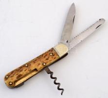 Hubertus Solingen pengéjű vadászkés, agancs markolattal, segédfunkciókkal, pengehossz: 8 cm, teljes hossz: 18,5 cm