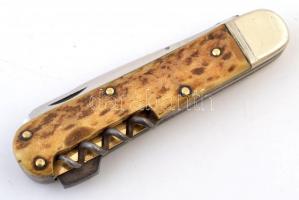 Hubertus Solingen pengéjű vadászkés, agancs markolattal, segédfunkciókkal, pengehossz: 8 cm, teljes ...