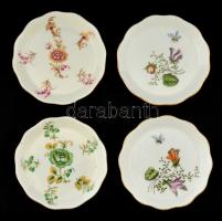 Aquincum különféle virágmintás porcelán tálkák, 4 db, matrciásak, jelzettek, hibátlanok, d: 8 cm.
