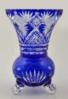 Kékfestéses ólomkristály, csiszolt, metszett, jelzés nélkül, nagyon apró csorbával, m: 21,5 cm