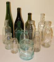 Vegyes üvegtétel 13 db régi sörös, boros, beföttesüveg