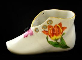 Herendi porcelán virágmintás cipő, kézzel festett, hibátlan, jelzett, 10x5x4 cm