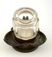 Üvegbetétes dekoratív ón gyertyatartó, m: 7,5 cm
