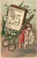 3 db RÉGI karácsonyi dombornyomott litho üdvözlőlap, vegyes minőség / 3 pre-1945 embossed litho Chri...