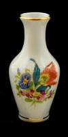Herendi virágmintás mini váza, porcelán, kézzel festett, jelzett, hibátlan, 6 cm.