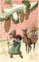 Boldog Karácsonyt! / Christmas greeting card, dwarf, Trademark No. 221. Emb. litho (fl)