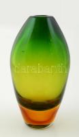 Dekoratív, zöld-sárga színezett üveg váza, m: 25 cm