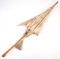 Régi napernyő, vászon, fa, tisztításra, javításra szoruló állapotban, h: 108 cm., d: 89 cm