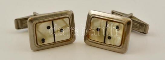 Dominó alakú gyöngyház berakásos mandzsetta pár, 1,5x1 cm