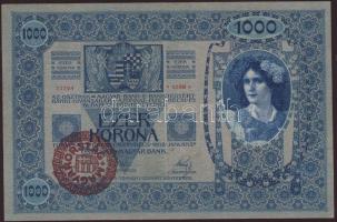 1902. 1000K előlapon piros "Magyarország" körbélyegzővel T:II+ Csak egyszer hajtva!