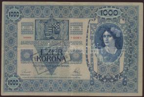 1902. 1000K előlapon szerb ellenbélyeggel, hátlapon szögletes magyar nyelvű ellenbélyegzővel T:II-
