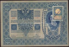 1902. 1000K előlapon szerb ellenbélyeggel, hátlapon szögletes magyar nyelvű ellenbélyegzővel T:II-