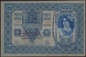 1902. 1000K előlapon szerb ellenbélyeggel, hátlapon szögletes magyar nyelvű ellenbélyegzővel T:II