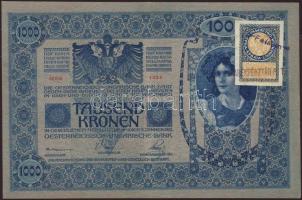 1902. 1000K előlapon szerb ellenbélyeggel, hátlapon szögletes magyar nyelvű ellenbélyegzővel T:II