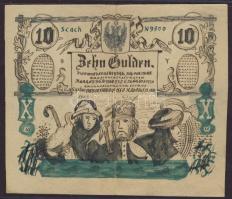 1865. 10G érdekes kézzel festett hamisítványa vízjeles papíron, hátoldalon piros "Falsificat Gänzlich misslungen sub Z. 2805/4" + fekete körbélyegző "Királyi Törvényszék-Pesten" T:II-