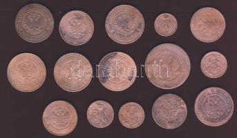 Oroszország 1841-1916. 1p (1x), 1/4k (1x), 1/2k (2x), 1k (4x), 2k (6x), 3k (1x), összesen 15db, ebbő...