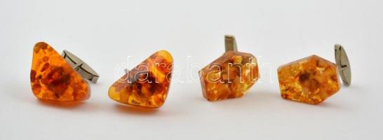 2 pár borostyán mandzsettagomb, az egyik fém része hiányos