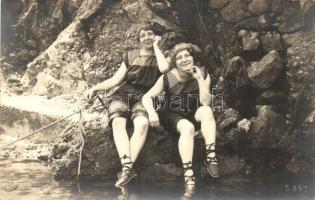 1913 Lovran, Laurana; fürdőző hölgyek / bathing ladies, Schwarzbach photo (EK)