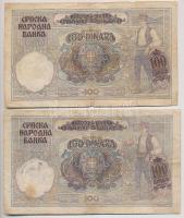 Szerbia / Német megszállás 1941. 100D (3x) kettő hamis felülbélyegzéssel T:III-,IV ragasztás, fo.
S...