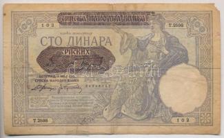 Szerbia / Német megszállás 1941. 100D (3x) kettő hamis felülbélyegzéssel T:III-,IV ragasztás, fo.
S...